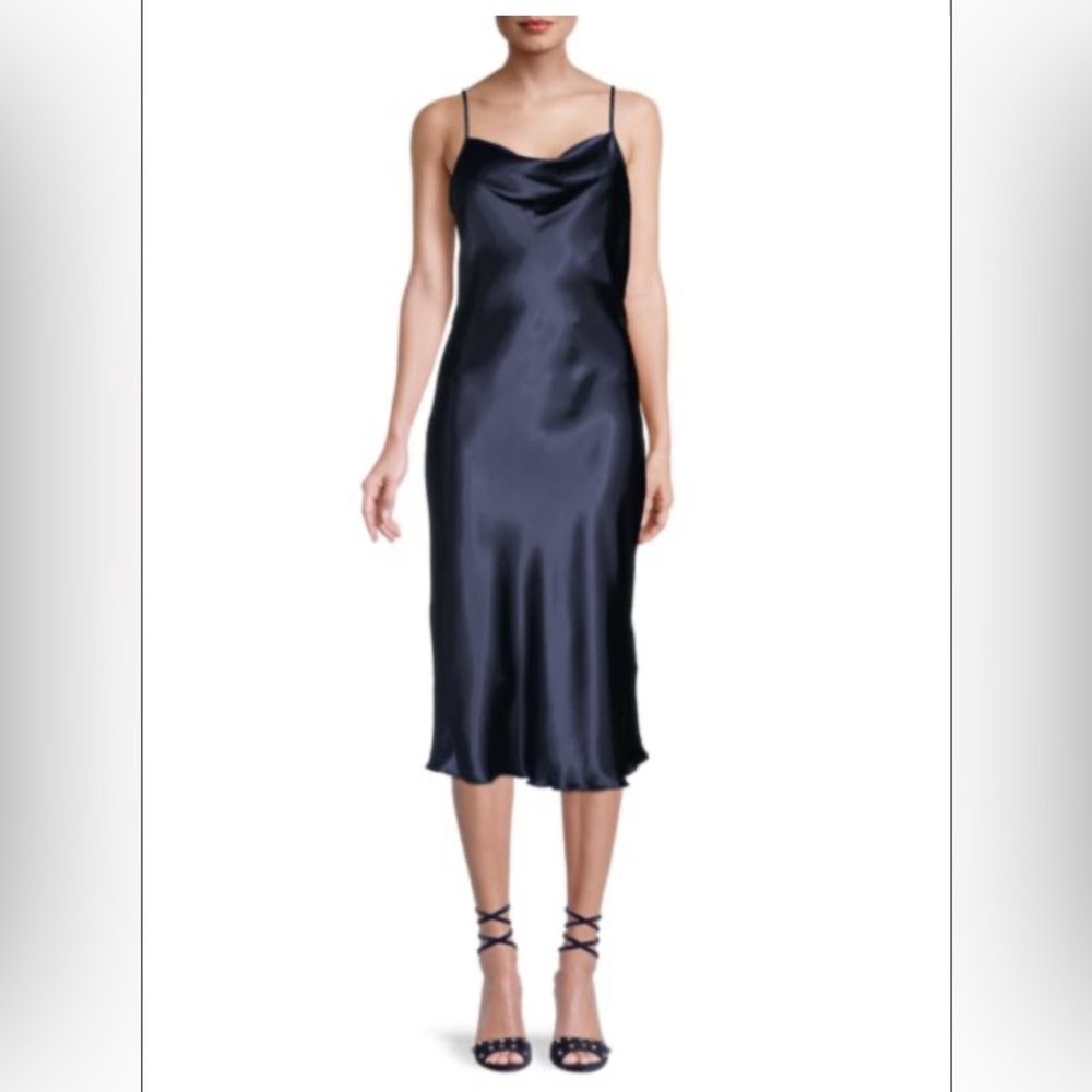 Silky cowl neck slip dress in navy